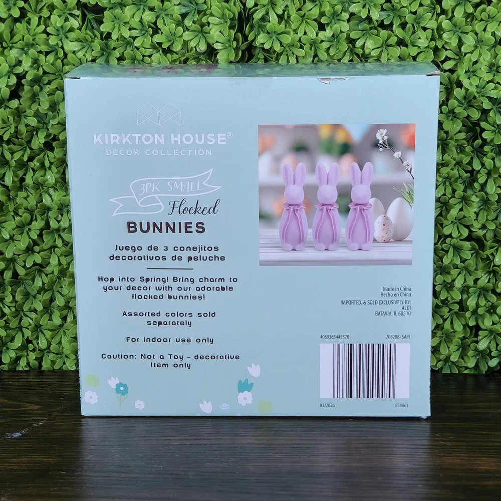 Kirkton House 3PK Small Flocked Bunnies Purple Easter Decor Velvet Ribbon New